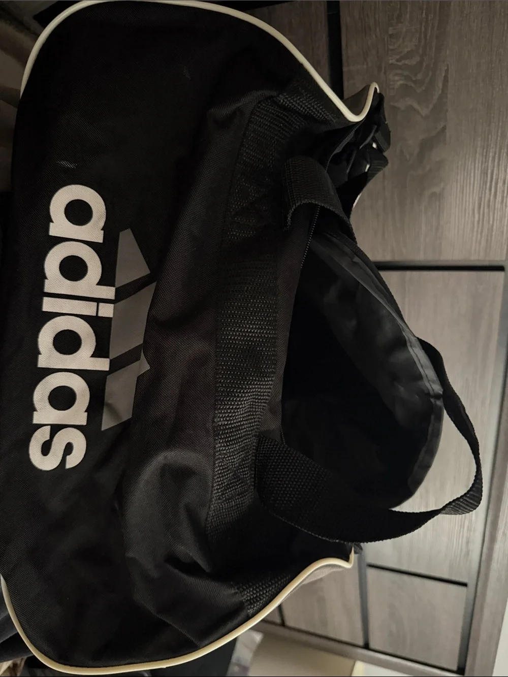 adidas Black Duffel Bag with White Logo Trim